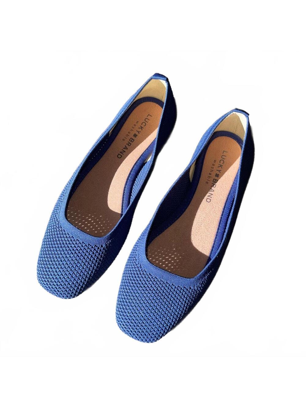 Lucky Brand blue knit flats 7.5 machine washable square toe comfort shoes NWOB